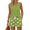 thumbnail image 6 of 2 Piece Sets for Women Summer Casual Short Sets for Women Beach Vacation Sleeveless Tank Top Square Neck Drawstring Polka Dots Travel Outfits Green XXXL, 6 of 7