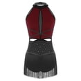 thumbnail image 2 of inlzdz Womens Sleeveless Backless Tassel Latin Dance Leotards Shiny Rhinestone Stage Shows Dancewear Red XL, 2 of 5