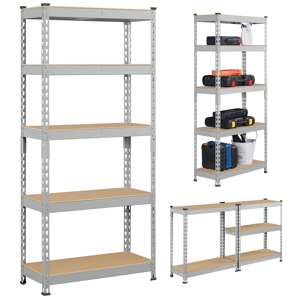 Yaheetech 2 Pieces of 5 Tiers Boltless Storage Shelf Goods Rack for Home Warehouse, Light Gray