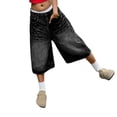 thumbnail image 2 of GBSYEWXS Denim Shorts For Women Fall Wrinkle Wide-Leg Lightweight Comfort Waist Black Jeans Shorts, 2 of 9