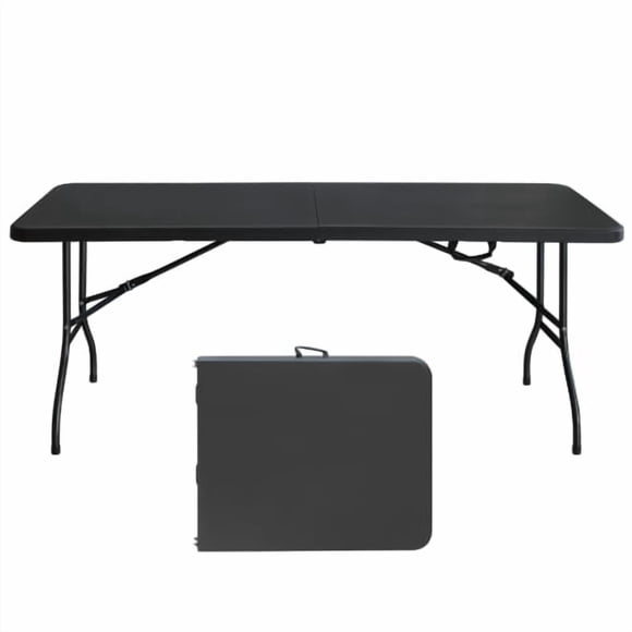 6FT Folding Table, Portable Plastic Fold-in-Half Table for Camping, Picnic, Party | Heavy Duty Steel Frame, Triangular Support, Waterproof HDPE Top, Easy Clean