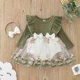 thumbnail image 4 of Gibobby Mameluco polar con estampado floral de manga larga para niñas pequeñas, monos para recién nacidos, vestido de tul, conjunto de diademas con(Verde, 3-6 Meses), 4 of 5