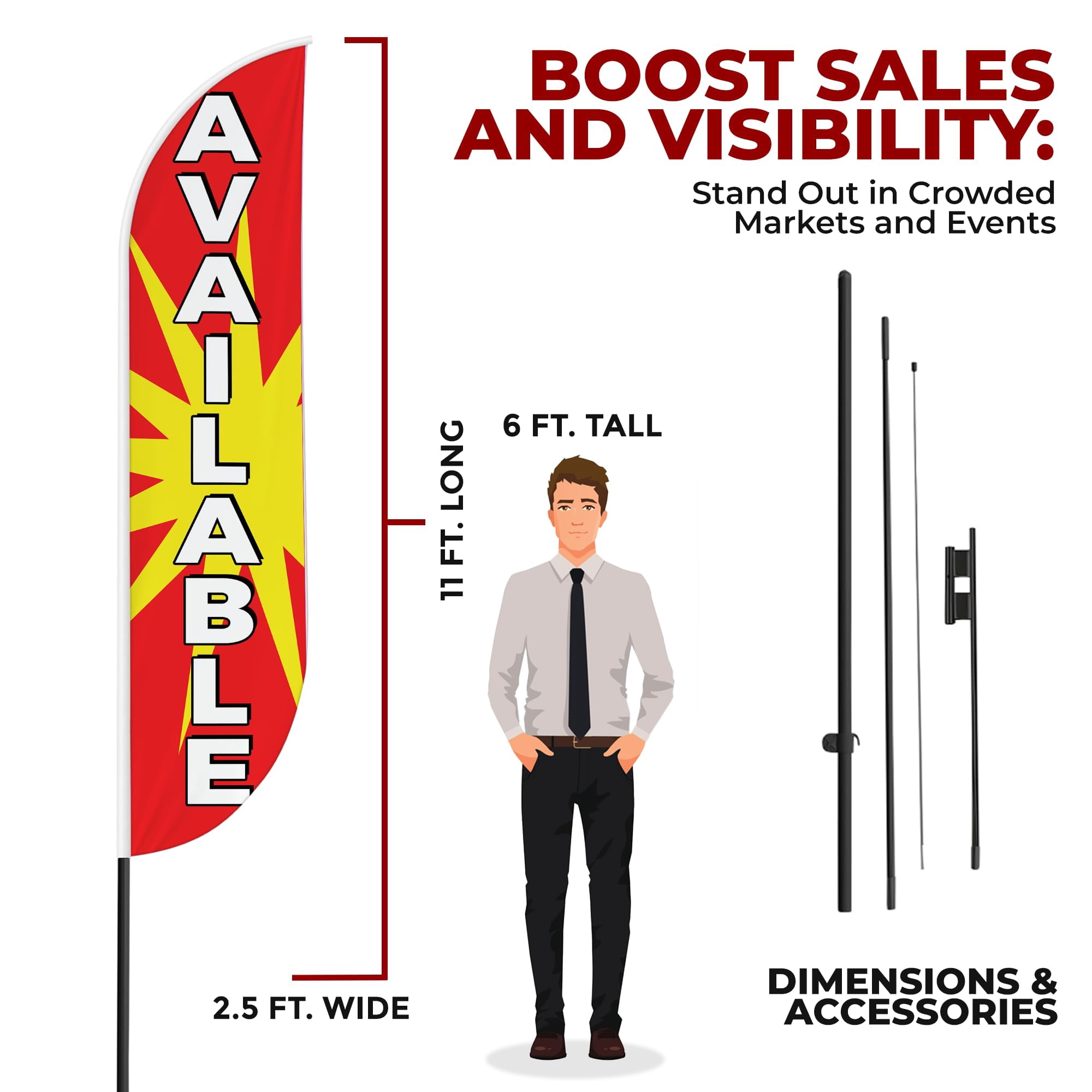 Available Sign feather flag Pole kit for Outdoor by Mavis Printing | 15 FEET Long Polyester Outdoor Banner Flag for Easy Hang | HD Print Swooper Flags to Advertise Real Estate Business