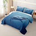 thumbnail image 3 of Manfei SeaShark Bed Spread Queen, Underwater Animal Lover Queen Coverlet Set, Deep Blue, 3 Pieces, 1 Quilt and 2 Pillowcases, 3 of 7