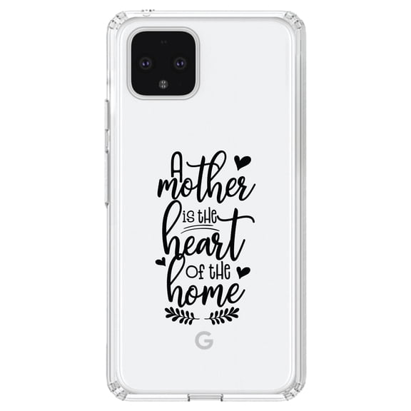 DistinctInk Clear Shockproof Hybrid Case for Google Pixel 4 XL (6.3" Screen) - TPU Bumper Acrylic Back Tempered Glass Screen Protector - A Mother is the Heart of the Home