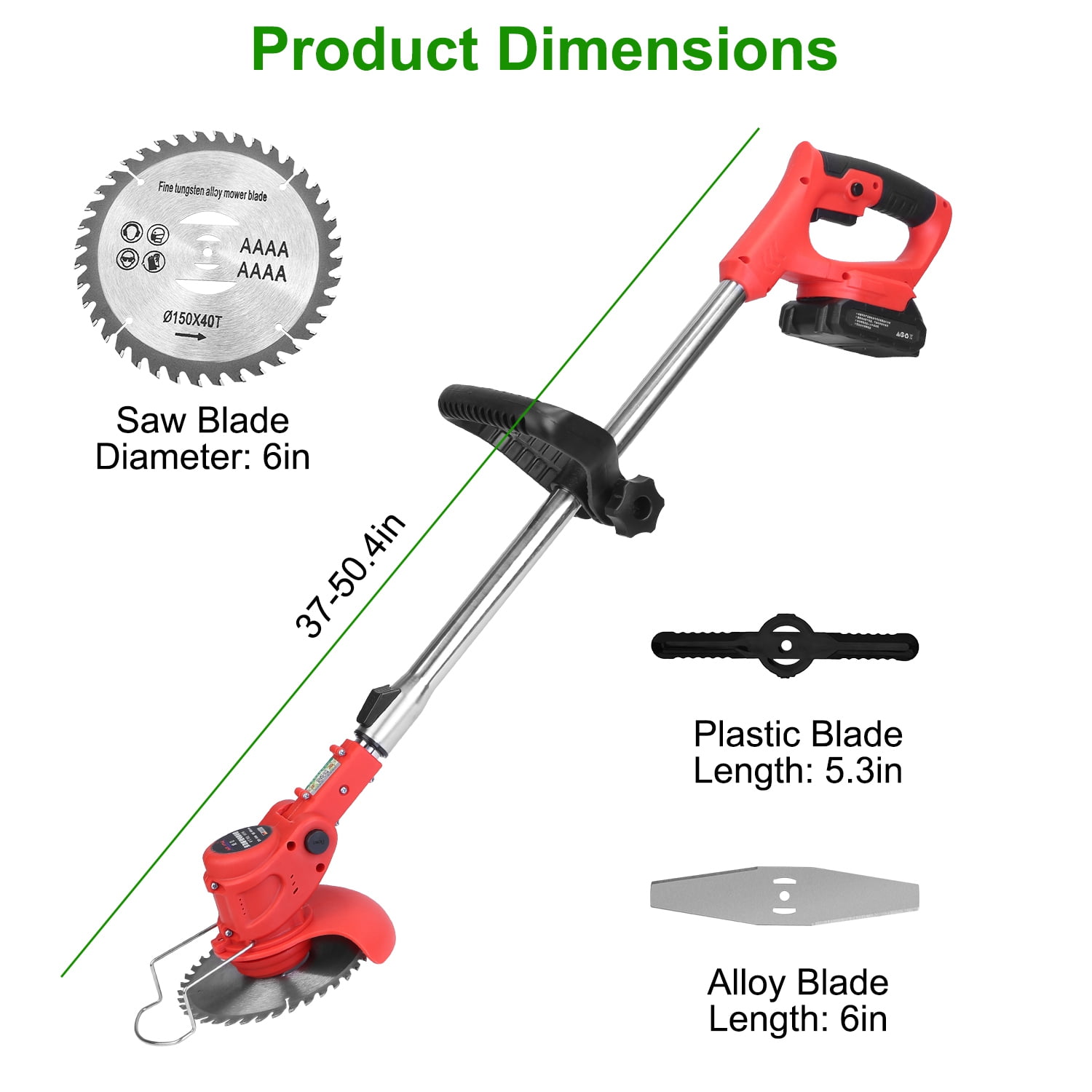 TeqHome 21V String Trimmer Cordless with 2x1.5Ah Battery and Charger Electric Weed Wacker 3 Cutting Blades Extendable Grass Trimmer for Lawn Garden Yard