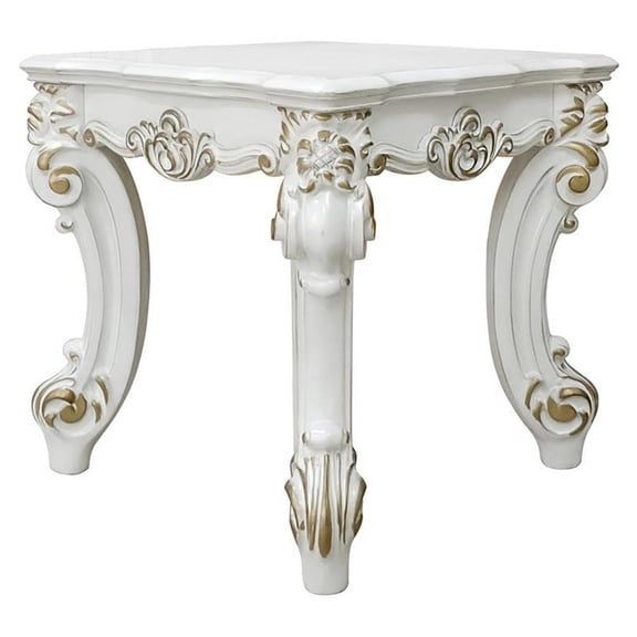 ACME Vendome II Wooden End Table with Scrolled Leg in Antique Pearl