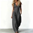 thumbnail image 6 of Hvogkswy Cargo Jumpsuits for Women V-Neck Sleeveless Adjustable Strap Button Front Romper Fashion Comfy Outdoor Hiking Casual Wide Leg Jumpsuit, 6 of 7