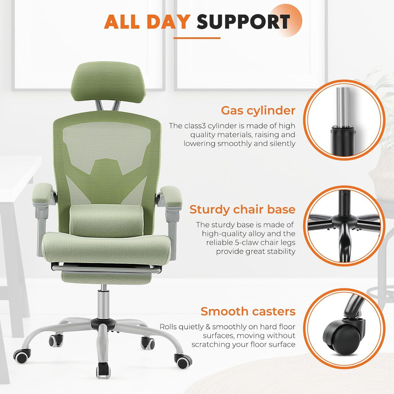 Beddle Desk Chair with Lumbar Support, High-Back Ergonomic Mesh Swivel Rolling Desk Chair for Home Office or Study, Grey