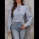 thumbnail image 5 of Camisas A Rayas con Botones para Mujer, Blusas Clásicas de Larga y Elegantes para Oficina y Trabajo. Azul Oscuro S, 5 of 9
