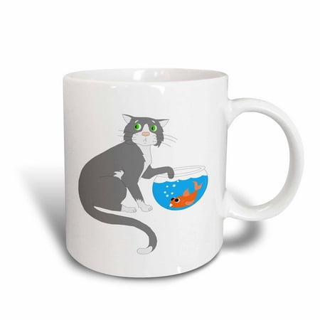 3dRose Adorable Cat With Paw In Fish Bowl - Ceramic Mug, (Best Fish To Keep In A Bowl)