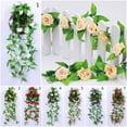 thumbnail image 2 of Sinhoon 2Pcs 8Ft Artificial Rose Vine 9 Head Fake Silk Flowers Green Leaves Hanging Wall Decor for Garden, 2 of 3