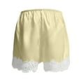 thumbnail image 4 of UJNDER Women's Fashion Casual Shorts Lace Trim Design High Waist Wide Leg Autumn Soft Stretch Pants Yellow_#1 S, 4 of 4