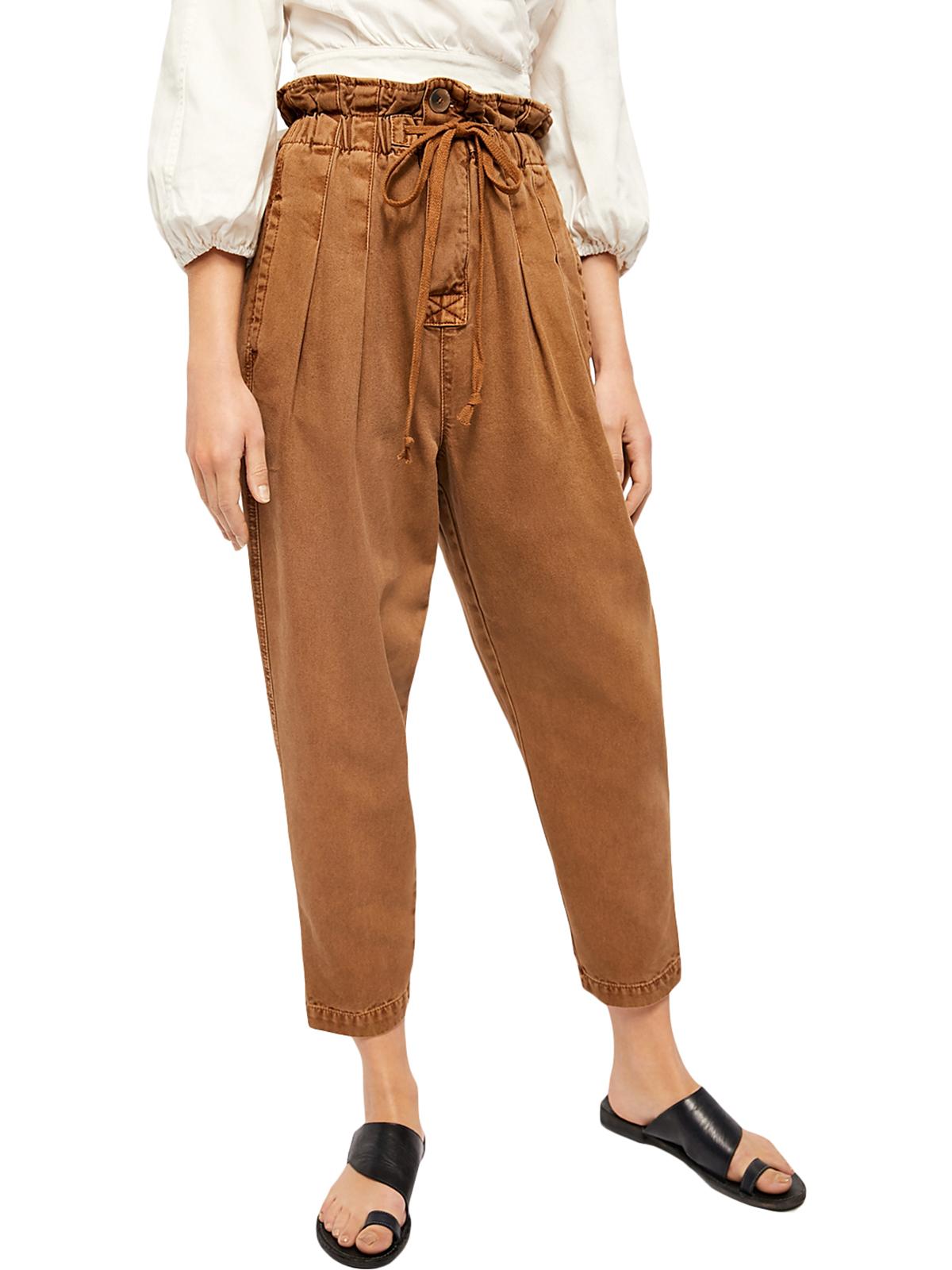 High Waist Pleated Paperbag Pants Brown 
