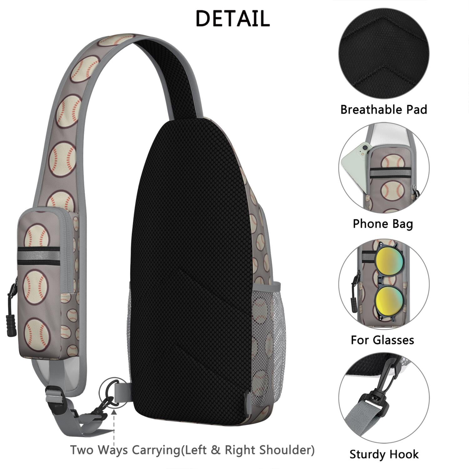 Sports Print Sling Backpack with Baseball, Football, and Soccer Themes – Water-Resistant Crossbody Bag with Anti-Theft Pocket, Large Storage Compartments, Adjustable Strap, Ideal for Boys