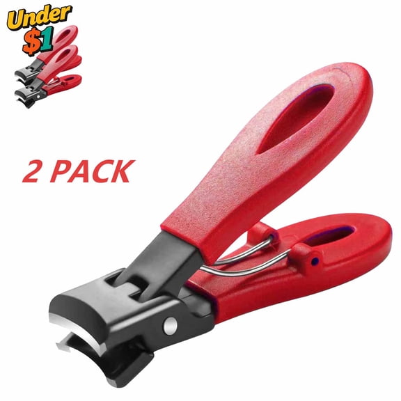 FEOLGEHLY 2 Pack Red Stainless Steel Nail Clipper, Large Opening Anti-Splash Sharp Nail Cutter, Heavy Duty Fingernail & Toe Nail Clippers for Thick Nails, Nail Trimmer for Men Women Adults Seniors