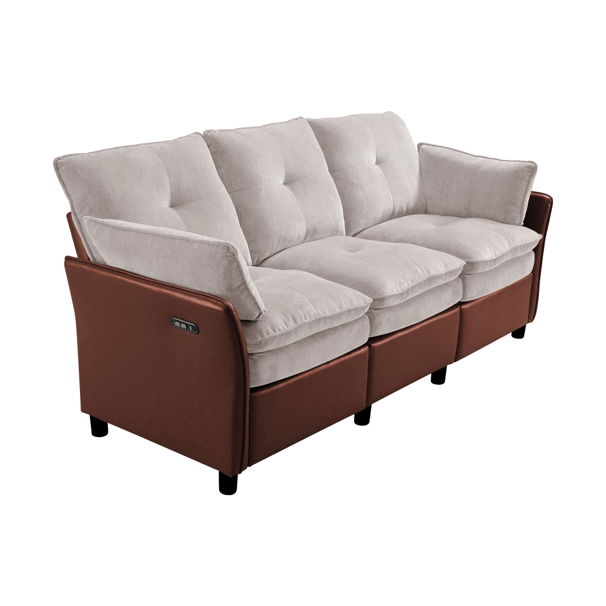 MAYEERTY 3-Seater Reclining Sofa with Extendable Footrest, Dual-Tone Linen & PU Leather Couch, 660 LBS Capacity for Living Room Apartment