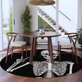 thumbnail image 4 of Skull Round Living Room Rugs 6 ft, Abstract Funny Black Skeleton Boho Hippie Gesture Black Background Washable Area Rug with Non-Slip Sturdy Edge Binding Round Carpet for Kitchen Office Bedroom, 4 of 9
