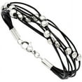 thumbnail image 2 of Primal Steel Stainless Steel Beaded Multi-Strand Black Leather 8in Bracelet, 2 of 8