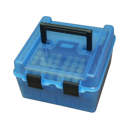 MTM Deluxe Flip Top Ammo Box with Handle 7mm Winchester Short Magnum (WSM) to 470 Capstick 100-Round Plastic Clear Blue