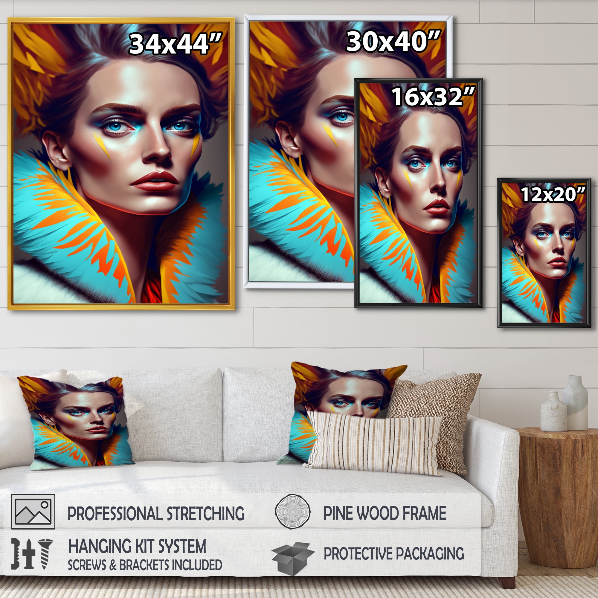 Designart Colorful Sensual Woman In Fur Coat II Floating Frame Wall Art