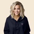 thumbnail image 4 of Dalix Heart Embroidered Fleece Cropped Hoodie Cold Fall Winter Women in Navy Blue M Medium, 4 of 5
