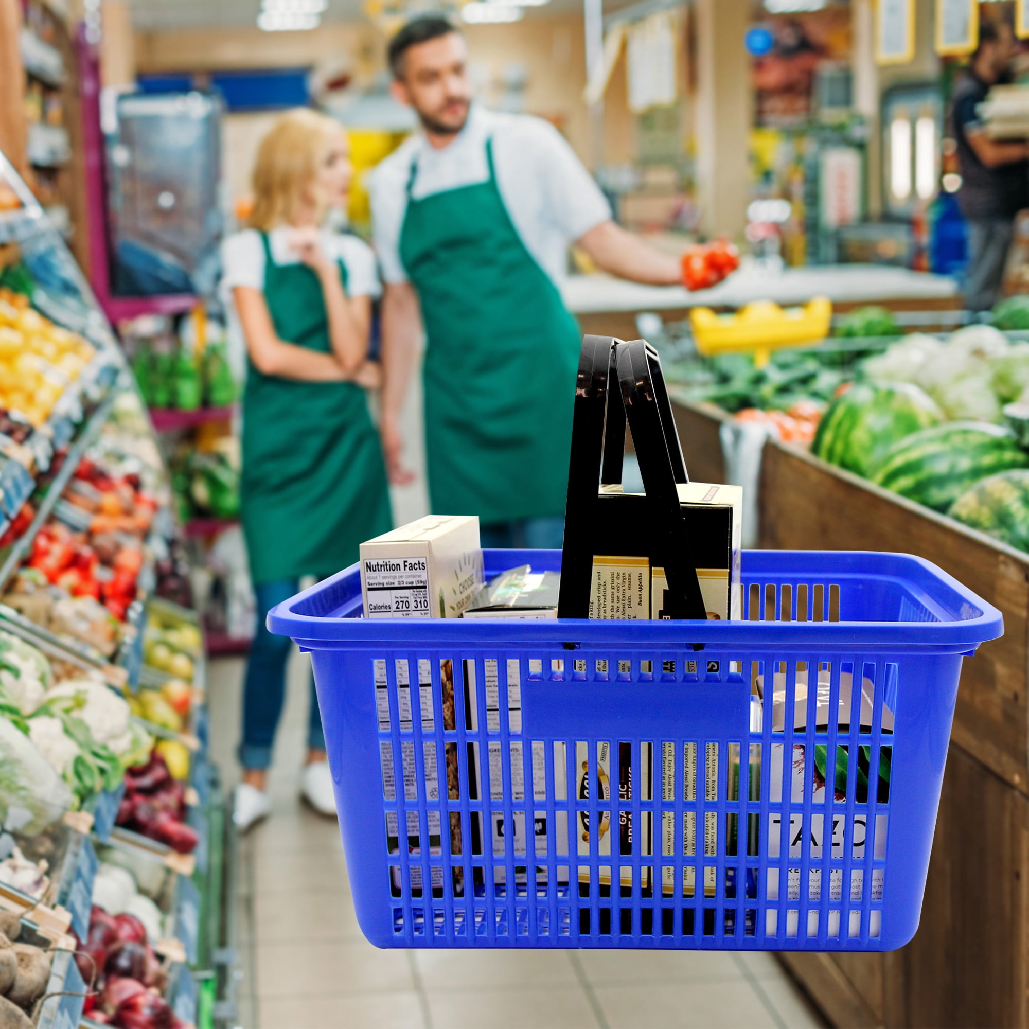 SSWBasics Blue Plastic Shopping Basket with Handles - Essential Shopping Baskets for Retail Store Use  Durable and Convenient Shopping Baskets for Customers