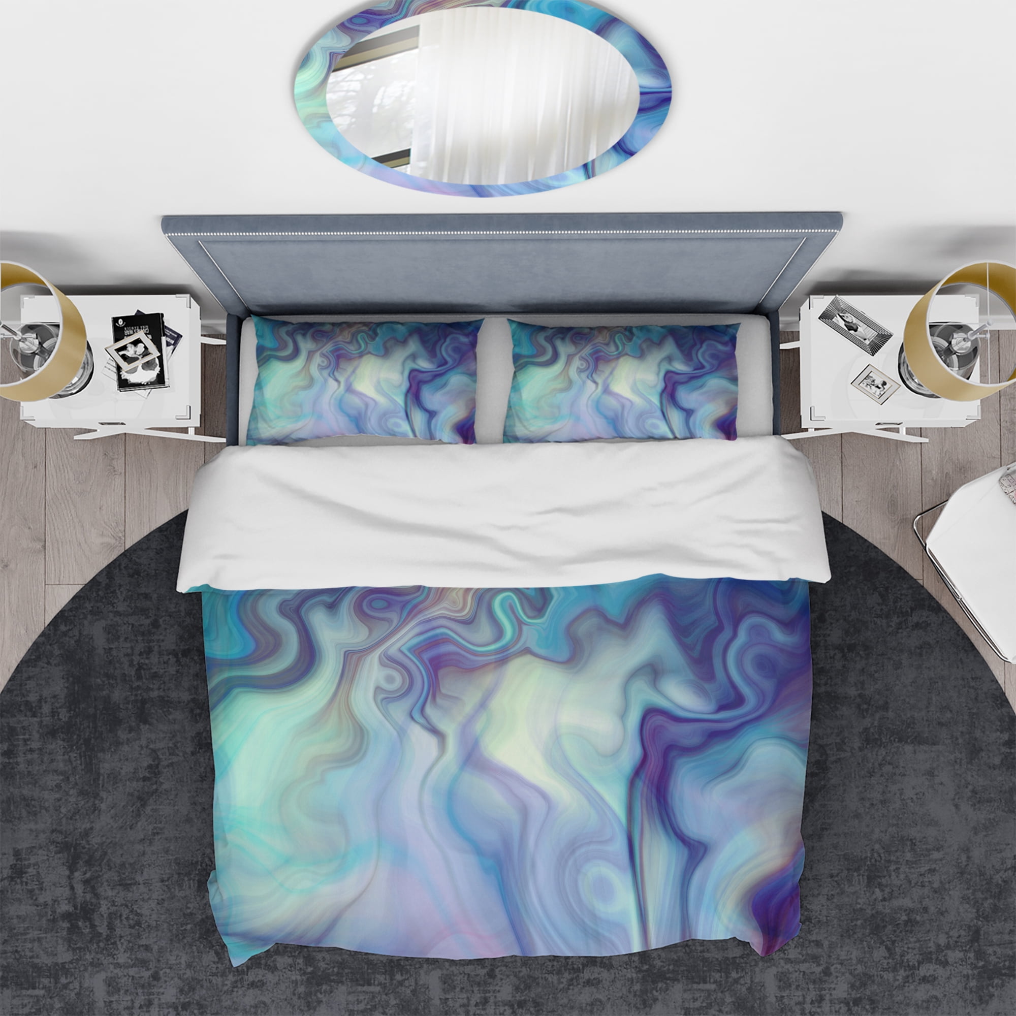 Designart 'Marbled Colours in Shades of Turquoise and Purple' Modern & Contemporary Duvet Cover Set