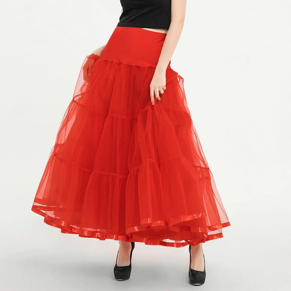 Roncen Women's Solid Tulle Flared Skirt - Elastic High Waist Puffy Midi Skirt with Full Layers, Elegant A-Line Design for Party Wedding or Daily Casual Wear