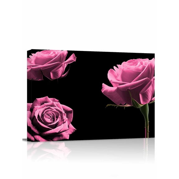 Pink Rose Wall Art for Living Room,Canvas Picture Wall Decor for Bathroom Bedroom,Vintage Abstract Garden Flower Floral Black Painting Artwork for Office Kitchen Hallway Dining Room Decor 20"x24"