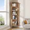 thumbnail image 5 of Corner Cabinet, 66.73'' Tall Modern Corner Bathroom Storage Cabinet with 2 Fluted Doors and Shelves, Home Space Saver for Kitchen, Living Room, Study Room (Wood Color, 66.73''H), 5 of 9