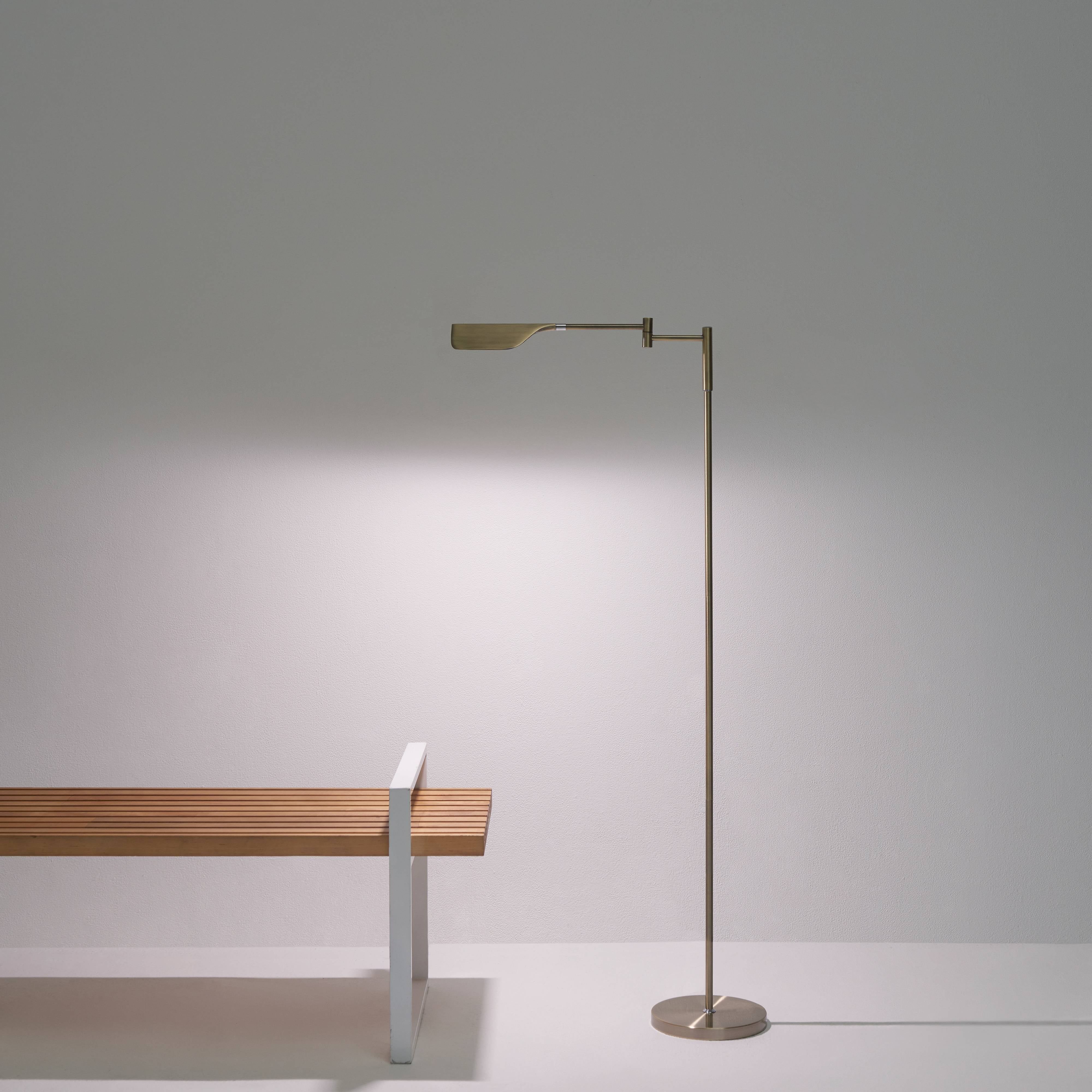 Brightech Leaf LED Floor Lamp, Pharmacy LED Floor Lamp for Living Rooms & Offices, Adjustable Standing Lamp for Bedroom Reading, Tall Lamp For Sewing & Craftwork - Brass, Gold