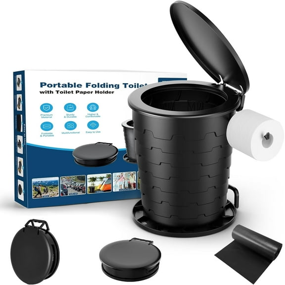 Wadeo Portable Toilet with Toilet Paper Holder, Adjustable Height, Foldable for Camping