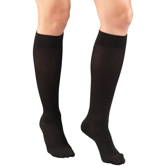 Truform Women's Trouser Socks Dress Style Diamond Pattern: 15-20 mmHg XL BLACK (1976BL-XL)