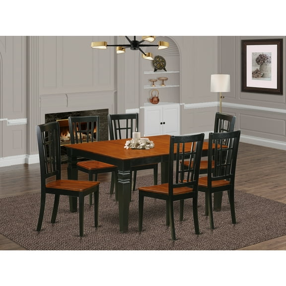 East West Furniture Weston 7-piece Table and Dining Chairs in Black/Cherry