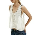 thumbnail image 2 of Beige Womens Blouses Women Sleeveless Lace Tank Tops Vacation Front Tie Mesh Chiffon Tops Ladies Tops and Blouses, 2 of 4