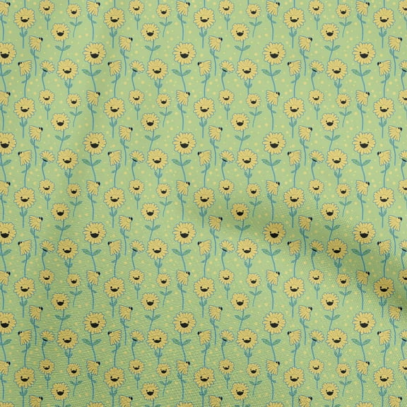 oneOoneRayonLightGreenFabricKidsFloralSewingFabricByTheYardPrintedDiyClothingSewingSupplies56InchWide