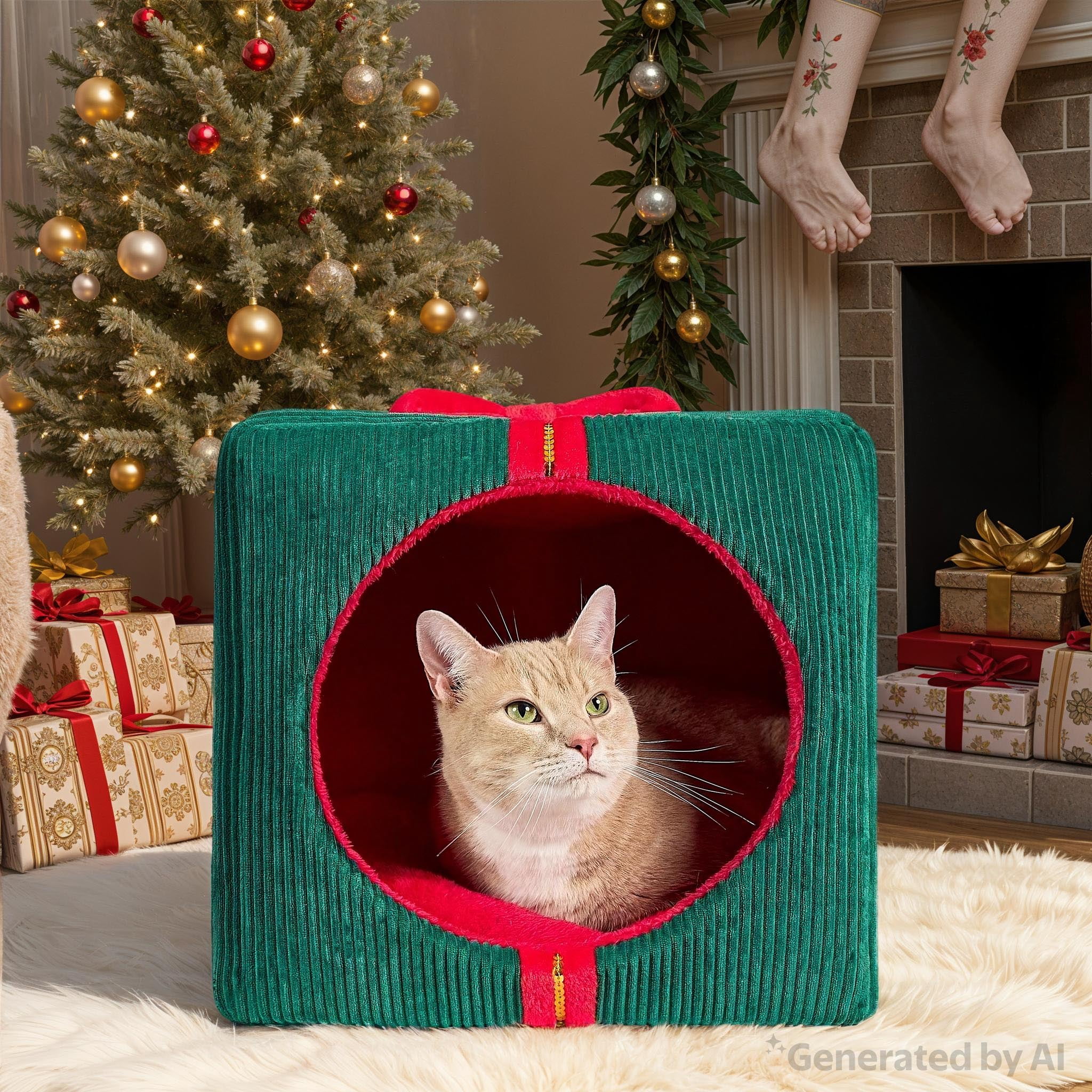 Vibrant Life Christmas Gift Small Holiday Pet Bed, Red and Green, 16" x 15" x 16"