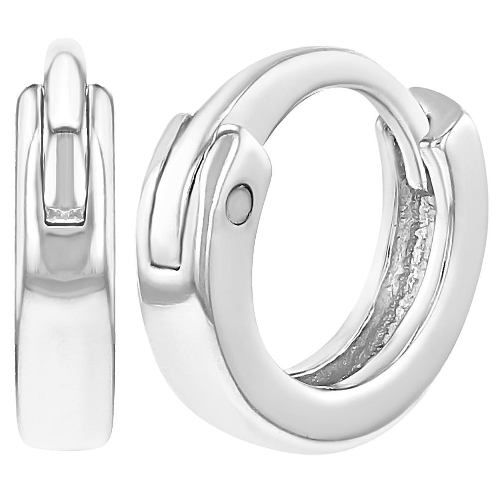 925 Sterling Silver Clear CZ Small Hoop Wide Huggie Earrings for Girls 0.27/"