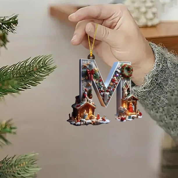 Adornos de árbol de Navidad de 26 letras - Decoraciones acrílicas personalizadas con gorros de Papá Noel, de una pieza