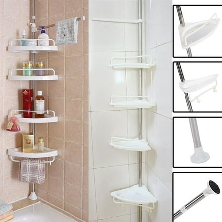 4 Layer Shower Corner Caddy Pole Shelf Adjustable Telescopic Bathroom Corner Shelf  Wall Storage