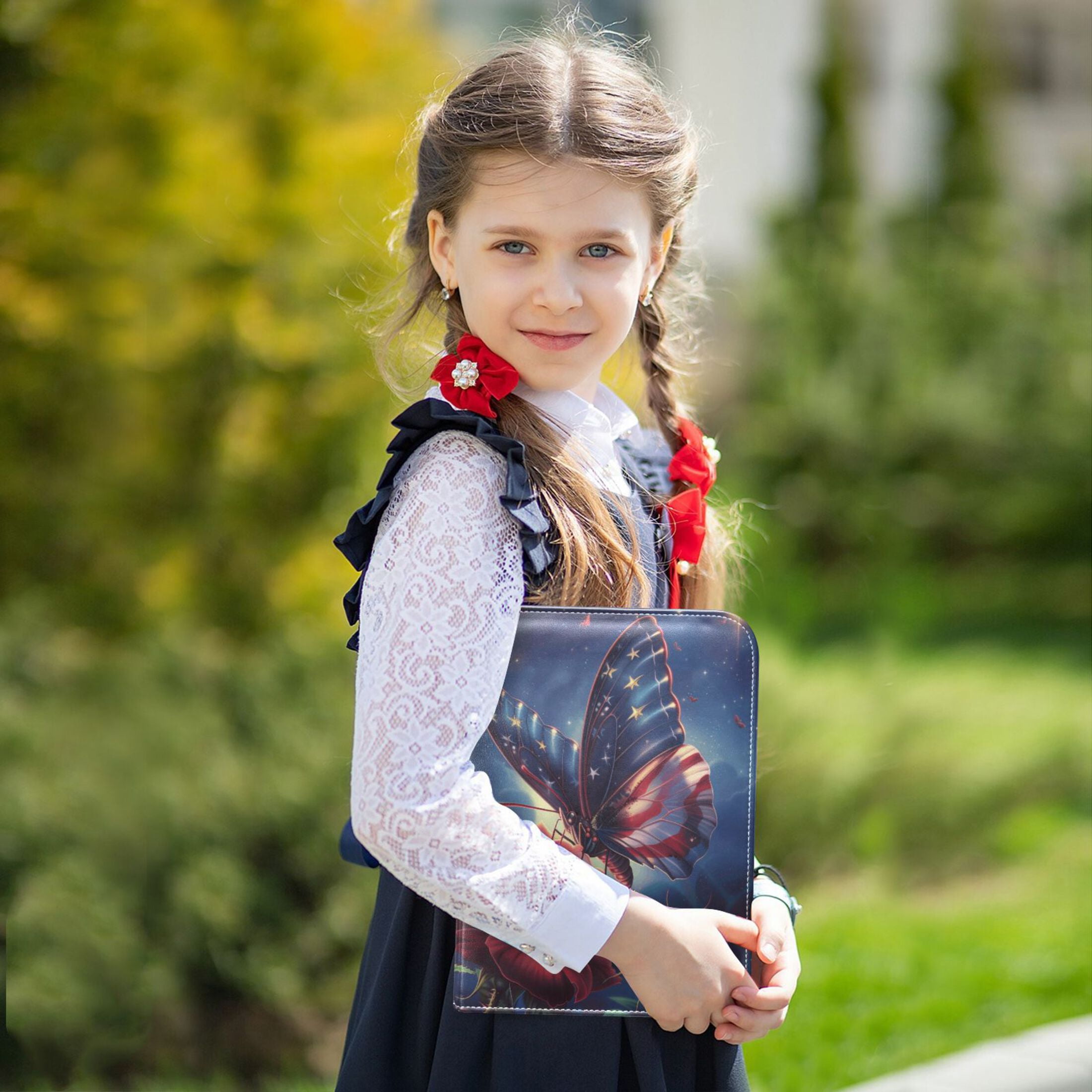 Trading Card Binder Album 400 Pockets 50 Removable 4-Pocket Pages Waterproof American Flag Colored Butterfly with Flower