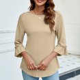 thumbnail image 2 of Timegard Womens Tops Ruffle 3/4 Sleeve Crewneck Comfy Tunic Top Casual Solid Color Blouse Summer Fashion, 2 of 8