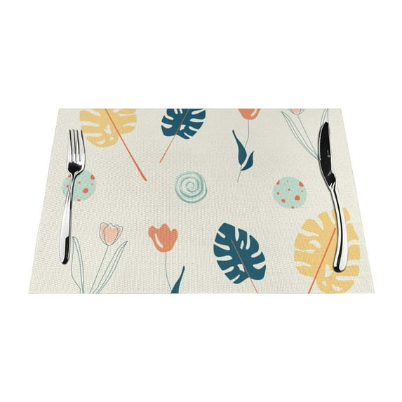 YFYANG Washable Heat-Resistant Placemats, 70% PVC/30% Polyester, Lovely Floral Pattern Kitchen Table Mat, 12" x 18" 4 Piece
