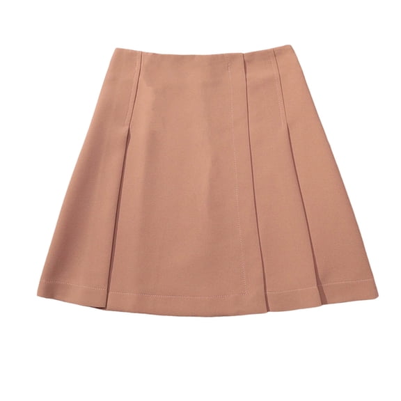 Cavosen A Line Skirts Women Loose Solid Pleated Elastic Waist Mini Skirt Ladies Casual Breathable Summer Skirt Pink L