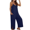 thumbnail image 2 of Xdegoge Jumpsuit for Women Sleeveless Spaghetti Straps Jumpsuits Fashion Boho Wide Leg Pants Summer Solid Color Casual Loose Beach Vacation Dailywear with Pockets, 2 of 5