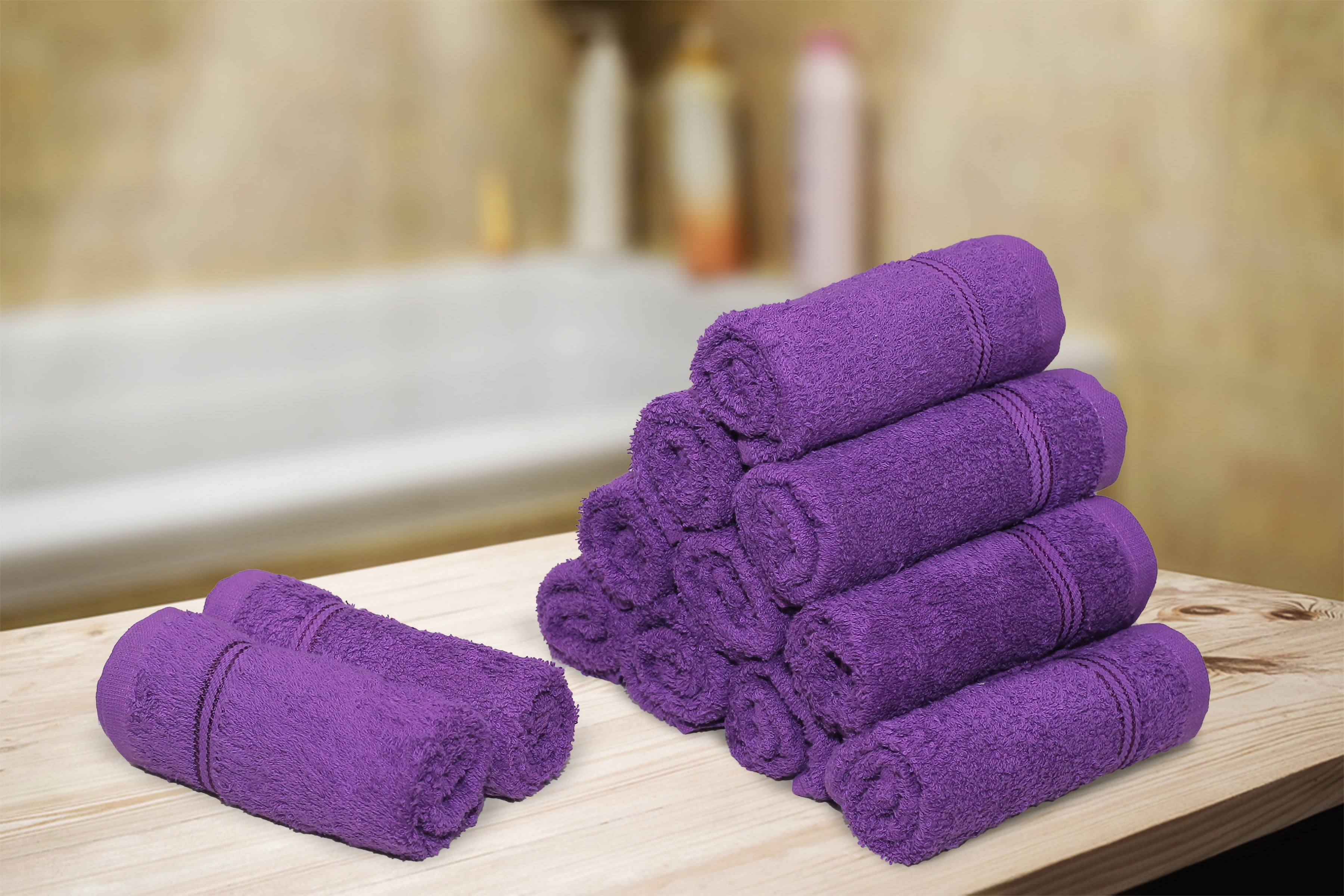 Living Fashions Washcloths 12 Pack Size 12 x 12 Soft Absorbent Wash clothes Purple