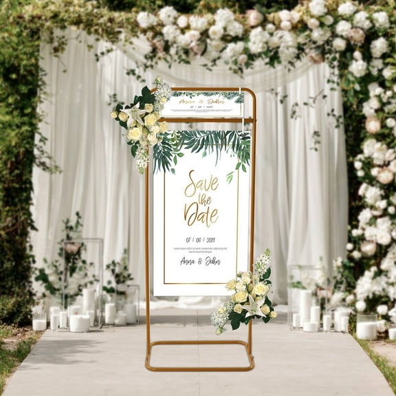 FETCOI Wedding Sign Stand Gold Easel Shelf Rectangle Posters Photos Display Rack