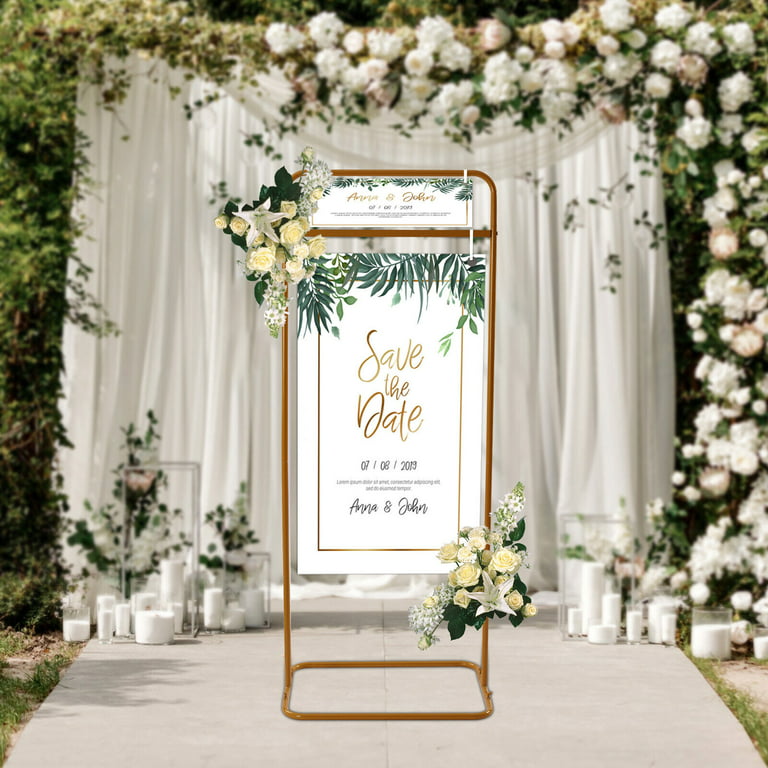 FETCOI Wedding Sign Stand Gold Easel Shelf Rectangle Posters Photos Display  Rack