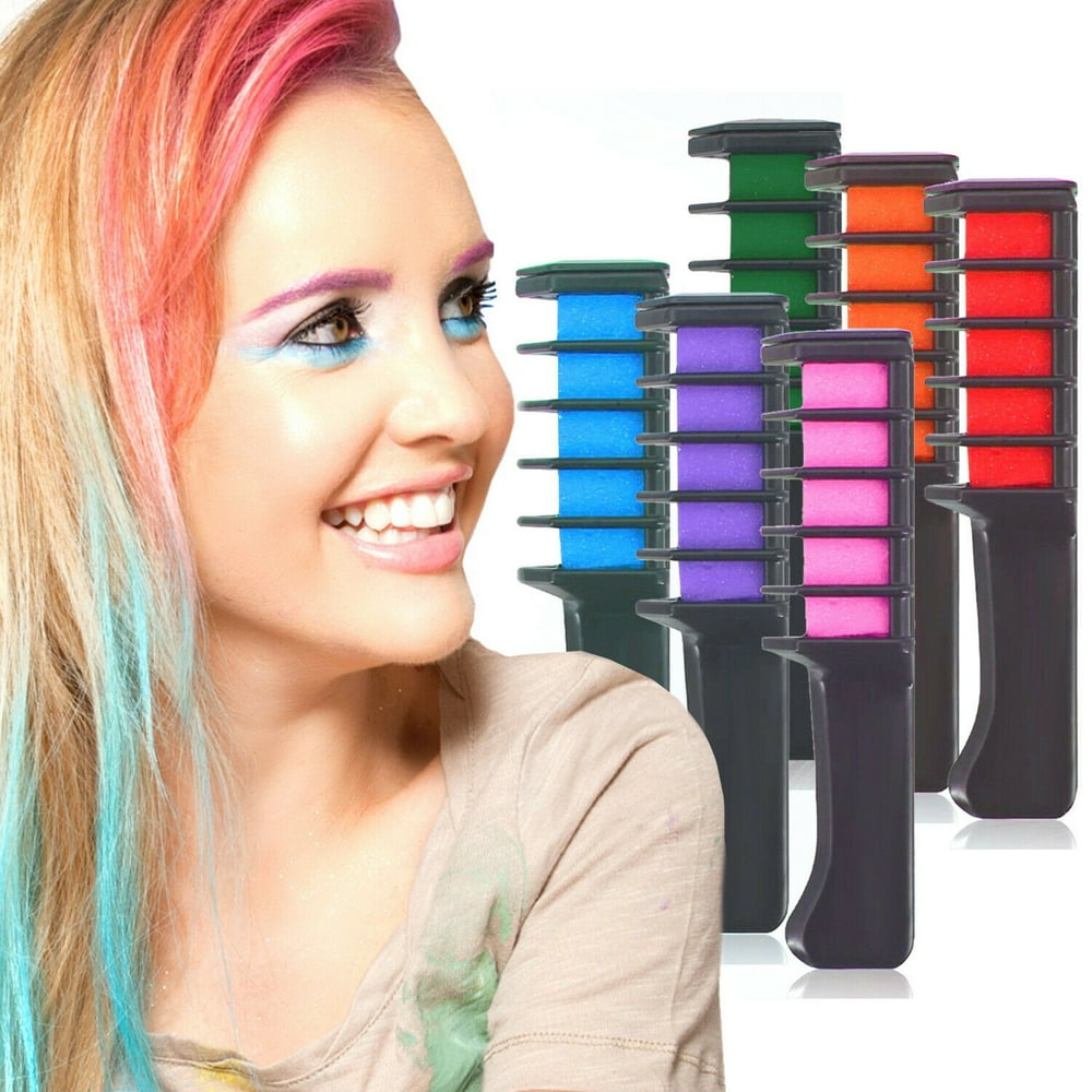 Funky Temporary Mini Hair Color Comb Chalk (6 Pack) Easy Wash Off